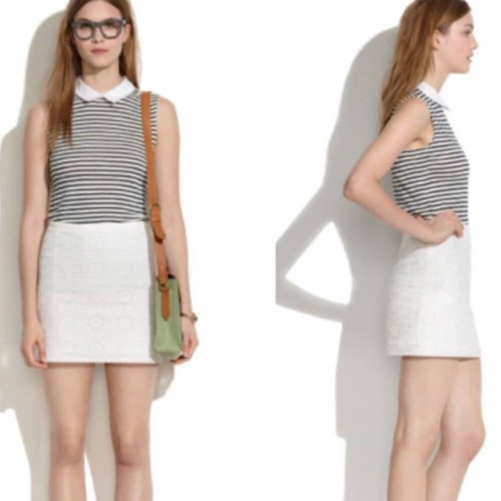 Madewell White Eyelet Sunflower Lace Mini Skirt Cotton Stretch sz 10
